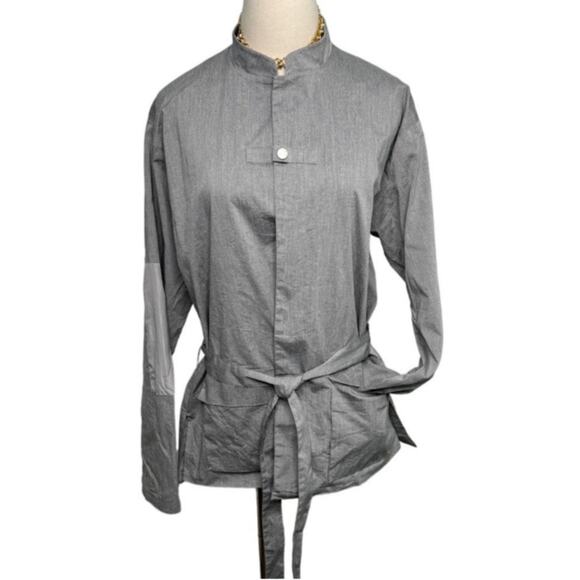 ORTTU snap front belted elbow patch Hong Kong jacket Heather Gray size medium M - Picture 8 of 8